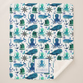 海航海のタコの下の青い水色 シェルパブランケット (正面)