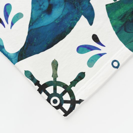 海航海のタコの下の青い水色 フリースブランケット (角)