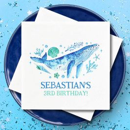 海航海のパーティーの下でクジラの水色 スタンダードカクテルナプキン