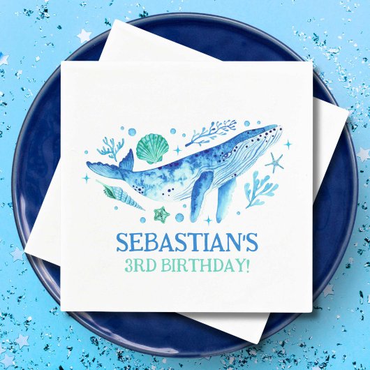 海航海のパーティーの下でクジラの水色 スタンダードカクテルナプキン