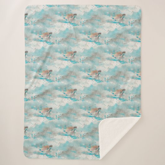 海航海のブルーウォーターカラーウミガメ模様 シェルパブランケット (正面)
