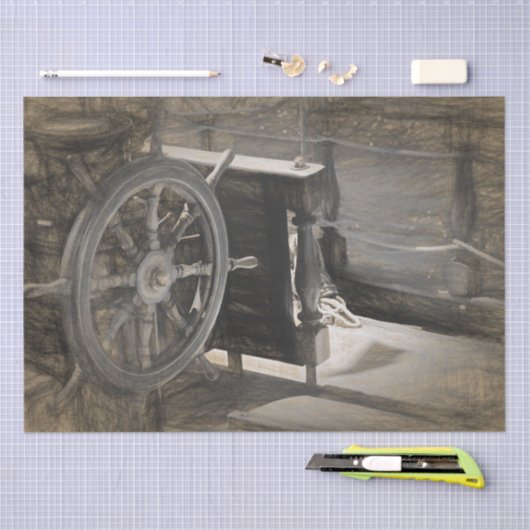 海航海のヴィンテージ海軍艦船セピア沿岸芸術 薄葉紙 (クラフト)