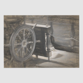 海航海のヴィンテージ海軍艦船セピア沿岸芸術 薄葉紙