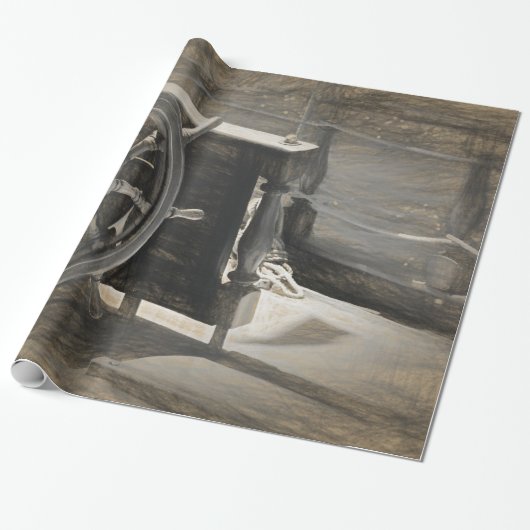 海航海のヴィンテージ海軍艦Sepia Costal Art ラッピングペーパー (アンロールド)