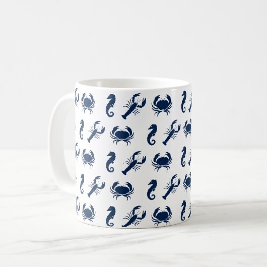 海航海の動物パターンロブスターカニの乗馬 コーヒーマグカップ (正面左)