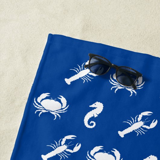 海航海の動物パターンロブスターカニの乗馬 ビーチタオル (インサイチュ)