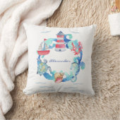 海航海の動物用ボートと灯台 クッション (ブランケット)