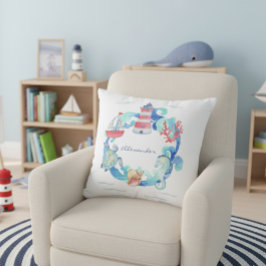 海航海の動物用ボートと灯台 クッション