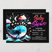 海航海の女の子の赤ちゃんシャワーの下でクジラ 招待状 (正面/裏面)