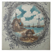 海航海の景の油彩画No10 タイル (正面)