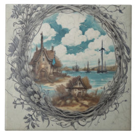 海航海の景の油彩画No10 タイル