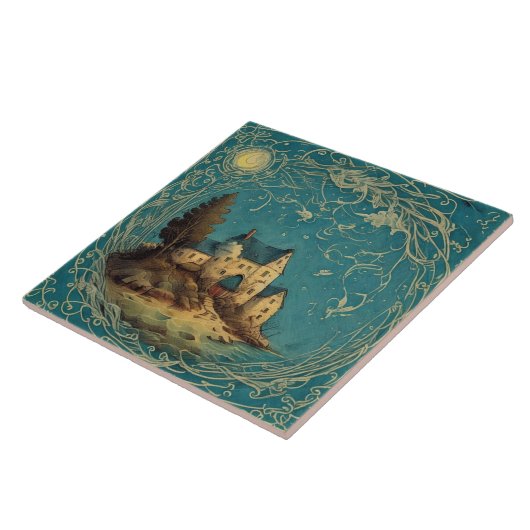 海航海の景の油彩画No12 タイル (側面)