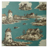 海航海の景の油彩画No13 タイル (正面)