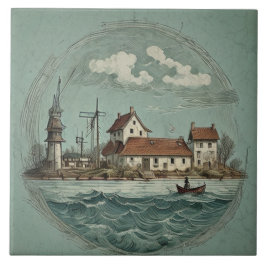 海航海の景の油彩画No15 タイル