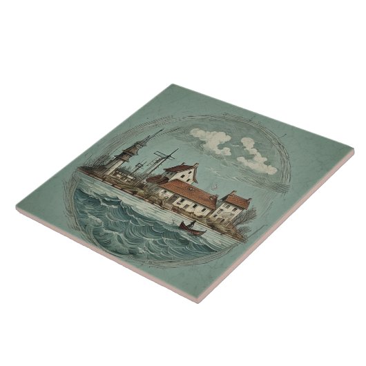 海航海の景の油彩画No15 タイル (側面)