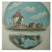 海航海の景の油彩画No16 タイル (正面)