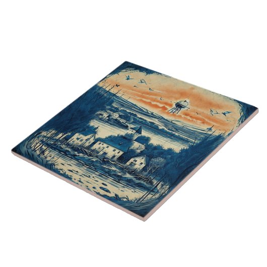 海航海の景の油彩画No1 タイル (側面)