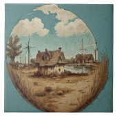 海航海の景の油彩画No9 タイル (正面)