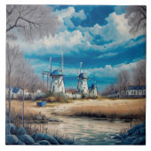 海航海の景の油絵No2 タイル (正面)