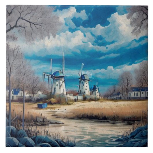 海航海の景の油絵No2 タイル (正面)