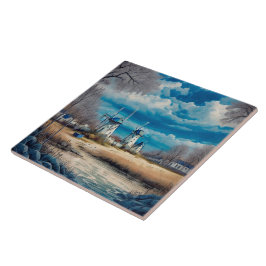 海航海の景の油絵No2 タイル