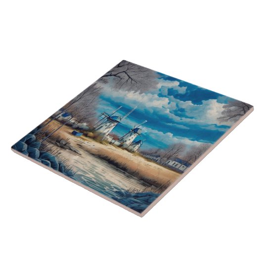 海航海の景の油絵No2 タイル (側面)