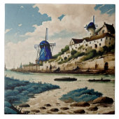 海航海の景の油絵No3 タイル (正面)