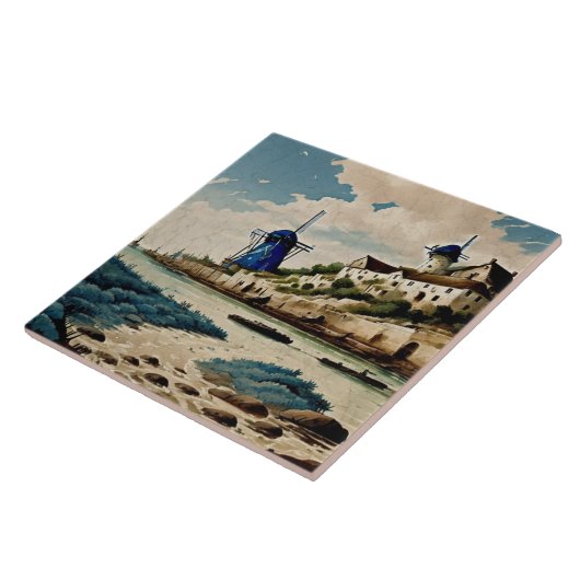 海航海の景の油絵No3 タイル (側面)