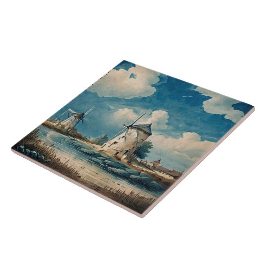 海航海の景の油絵No4 タイル (側面)