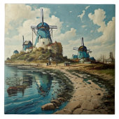 海航海の景の油絵No5 タイル (正面)