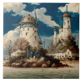 海航海の景の油絵No8 タイル