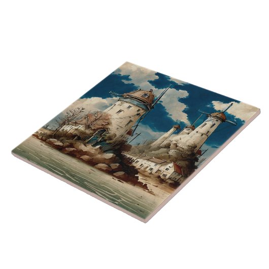 海航海の景の油絵No8 タイル (側面)