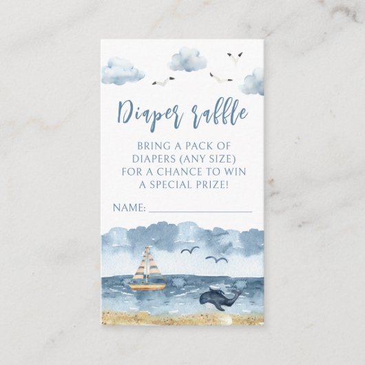 海航海の男の赤ちゃんシャワーおむつラッフルカード エンクロージャーカード (正面)