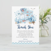 海航海の青の男の子の赤ちゃんのシャワーの下で鯨 サンキューカード (スタンド正面)