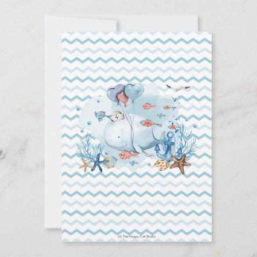 海航海の青の男の子の赤ちゃんのシャワーの下で鯨 サンキューカード (裏面)