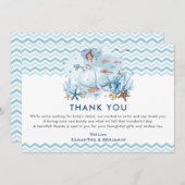 海航海の青の男の子の赤ちゃんのシャワーの下で鯨 サンキューカード (正面/裏面)