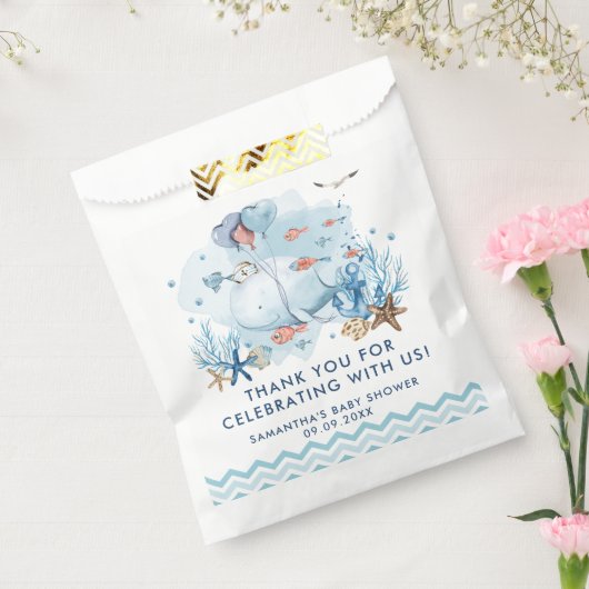 海航海の青の男の子の赤ちゃんのシャワーの下で鯨 フェイバーバッグ (封をした状態)