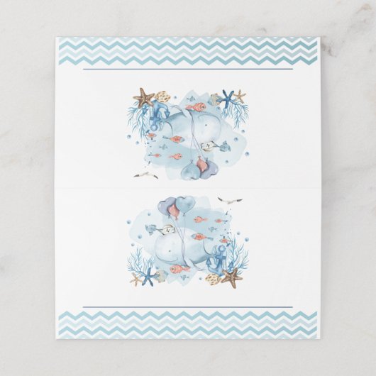 海航海の青の男の子の赤ちゃんのシャワーの下で鯨 プレイスカード (外部開封)