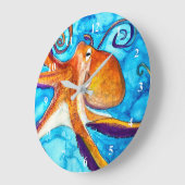 海芸下のタコ水彩 ラージ壁時計 (傾斜)