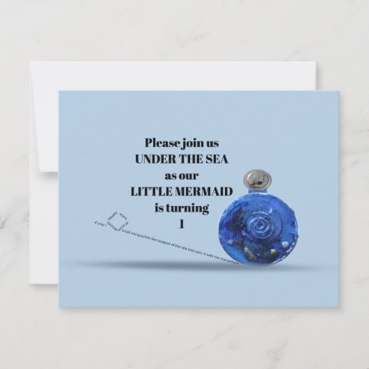 海芸術的の下の人魚パーティー1歳の誕生日 招待状 (正面)