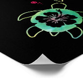 海芸術的亀ハイビスカスフラワーウォールアートキュート ポスター (角)