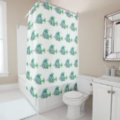 海芸術的獣水彩青熱帯魚 シャワーカーテン (インサイチュ)