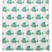 海芸術的獣水彩青熱帯魚 シャワーカーテン (正面)