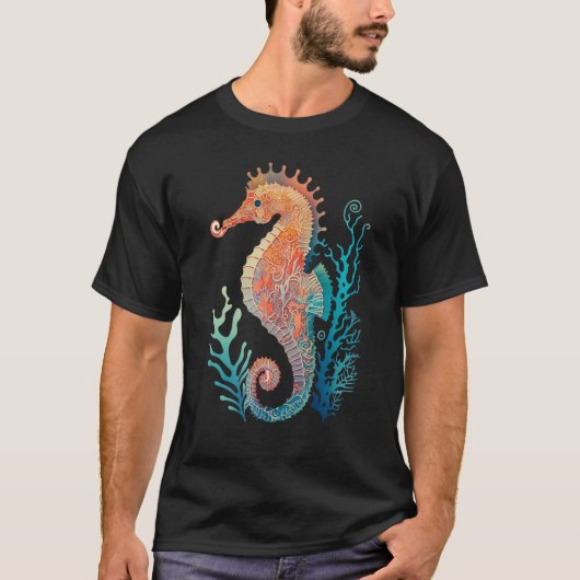 海草カラフル付き乗馬イラストレーション Tシャツ (正面)