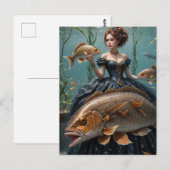 海藻に囲まれた女性と魚のファニー ファッション ポストカード (正面/裏面)