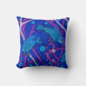 海藻に青い魚、水中アート紙コラージュ クッション (正面)