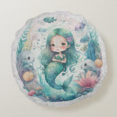 海藻の海中の海中の人魚 ラウンドクッション (裏面)