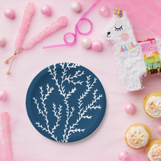 海藻エレガント模様 – 海をテーマにした – ティール(緑がかった色)青 ペーパープレート (パーティー)