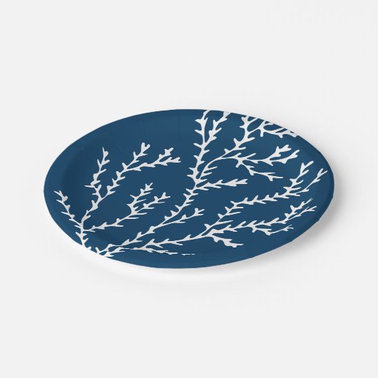 海藻エレガント模様 – 海をテーマにした – ティール(緑がかった色)青 ペーパープレート (アングル)