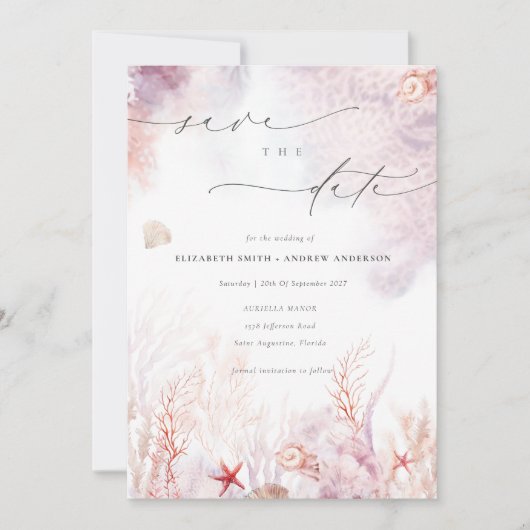 海藻 | Seashell日付を保存 招待状 (正面)